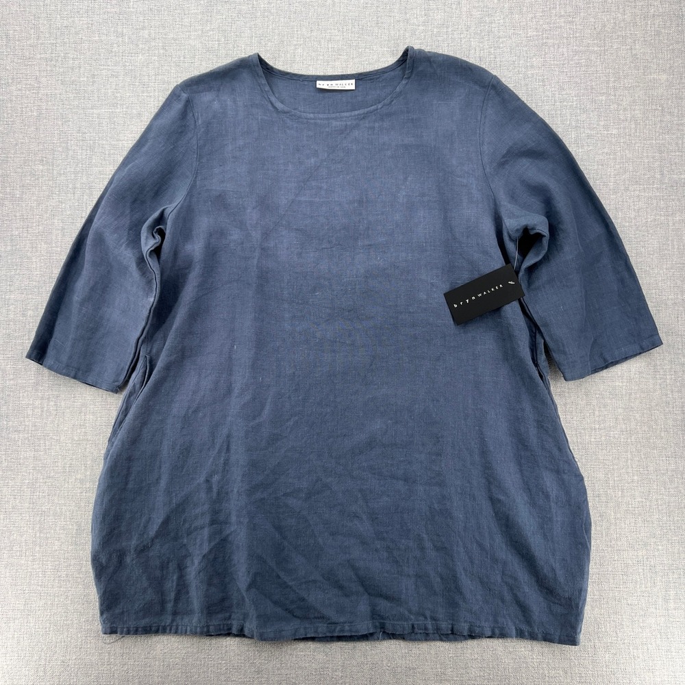NEW Bryn Walker Linen Tunic Top Women S Blue Boxy Minimalist Coastal Lagenlook‎